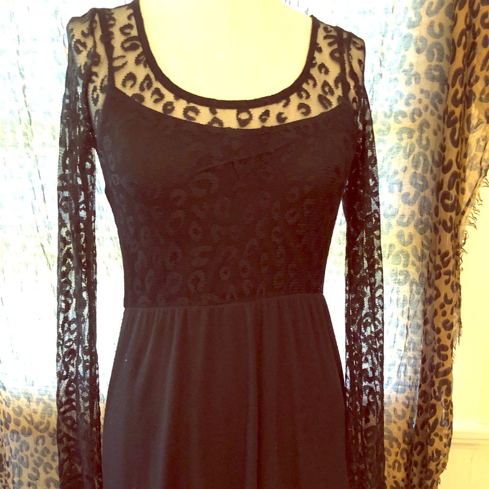 VOLCOM Mini long sleeve leopard overlay dress